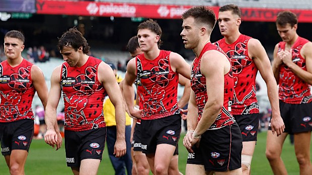 Zach Merrett looks dejected after a loss.