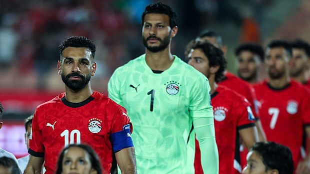 Mohamed Salah of Egypt stands before the FIFA World Cup African qualifiers match between Egypt and Ethiopia.