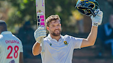 Wiaan Mulder celebrates against Zimbabwe. 