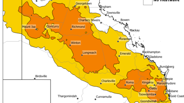 Queensland heatwave map BOM
