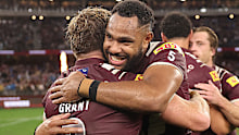 Hamiso Tabuai-Fidow celebrates with Harry Grant.