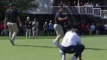 Kim gets excited after sinking a putt.