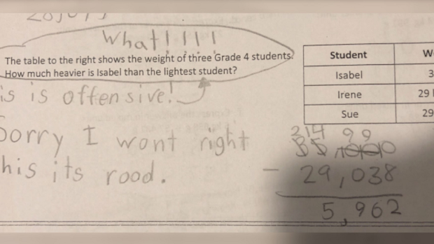 She circled the question and labelled it 'offensive'.