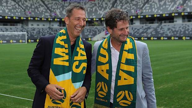 Martin Keugler, CEO Football Australia and Joe Montemurro, head coach of the Matildas.