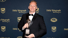 <p>Warriors coach Andrew Webster poses after winning the 2023 Coach of the Year award following a stunning debut season at the club.</p><p>Webster&#x27;s rookie season saw ﻿the Warriors go from second-last to a preliminary final in a truly stunning turnaround.</p><p>The Sydneysider showed why he&#x27;s so loved by starting his speech with a tribute to his wife Emma, who he hilariously described as a &quot;good sort&quot;.</p><p>﻿&quot;F﻿irstly I&#x27;d like to thank the most beautiful woman in the room, she&#x27;s a good sort, knows nothing about football which is the best thing about it,&quot; he said.</p><p>&quot;But she&#x27;s let me chase my dreams, moved countries, become a head coach and have your first baby in a different country, you&#x27;re a champ Emma, love you.</p><p>&quot;I&#x27;ve got the brownie points out of the way.&quot;</p>