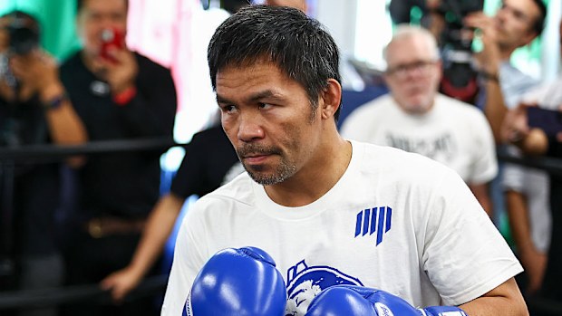 Manny Pacquiao, Wild Card Boxing Club'da antrenman yaparken.
