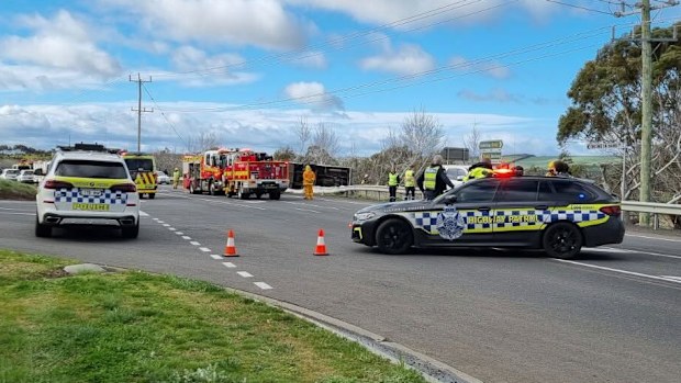 A school bus rollover has left several people injured north-west of Geelong in Victoria.Emergency services were called to the crash at Stonehaven about 8.20am today.