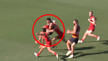 Izak Rankine is denied a last-ditch shot at goal.