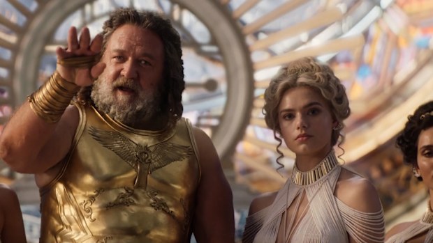 Russell Crowe and Indiana Evans in Thor: Love and Thunder