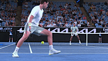 Dominic Thiem attempts a tweener during a pivotal point in the match.