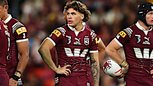 Reece Walsh and his Maroons teammates react after Queensland went down 14-4 to NSW.