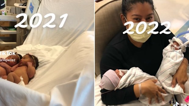 Erica Perez with her two sets of twins born just 13 months apart. 