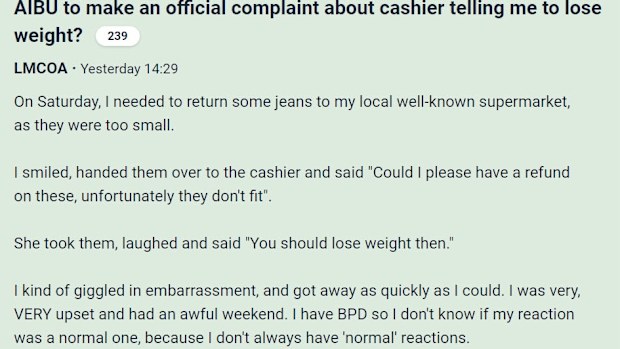 Woman fat shamed returning jeans to shop
