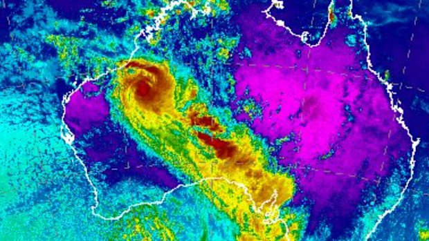 A satellite image showing Cyclone Ilsa at 2:30pm (AEST) on April 14.