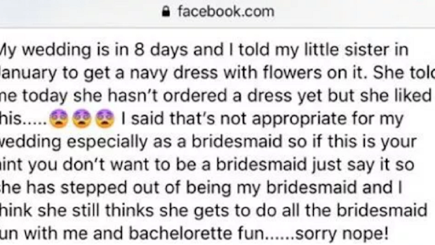 The bride has complained in a Facebook post.