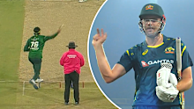 Cameron Green mimics Usman Tariq's action. 