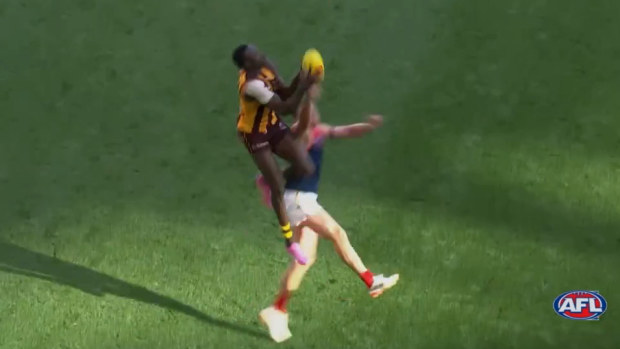 Steven May was subbed out of the Demons' clash with the Hawks after colliding with Mabior Chol in a marking contest.