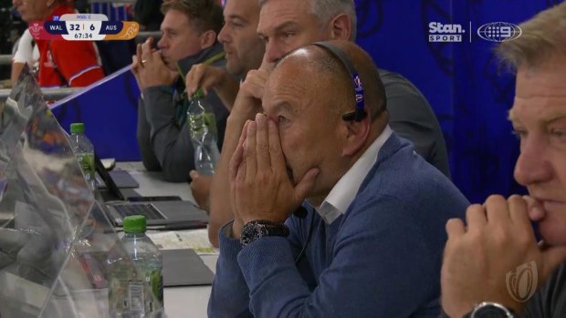 Wallabies captain Eddie Jones looks on during the World Cup clash against Wales.