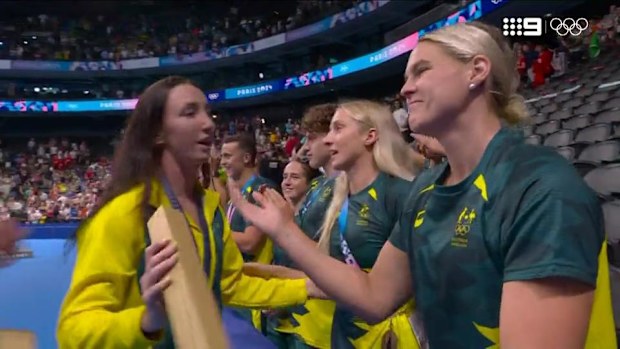 Lani Pallister runs to hug Shayna Jack.