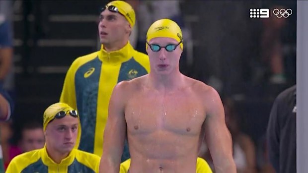Aussie men's relay team prepares for the 200m freestyle final.