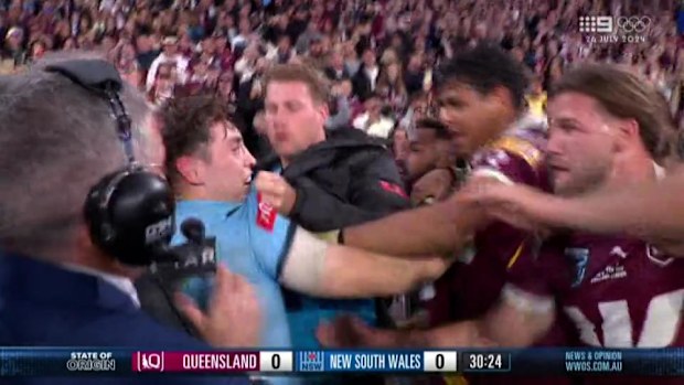 Cameron Murray came off the bench to get in on a melee that spilled over the sidelines.