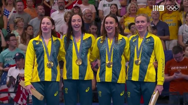 Aussie women claim 4x200m freestyle gold.