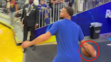 Steph Curry lines up his tunnel shot.