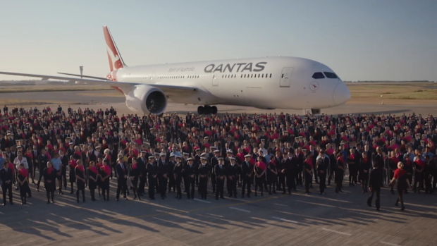 The Qantas ad used real employees for the nostalgic walk through the eras. 