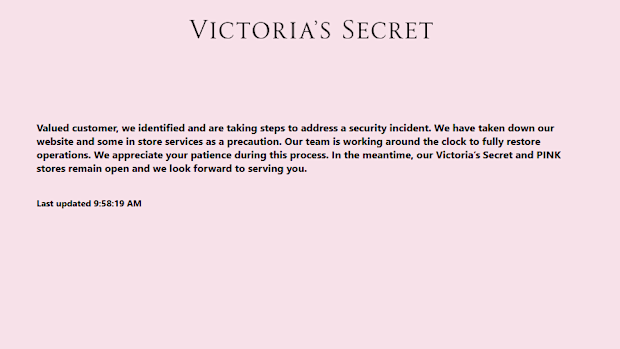 Customers saw this screen while trying to visit the Victoria's Secret website.