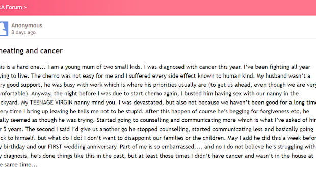 The distraught woman has asked for advice online.