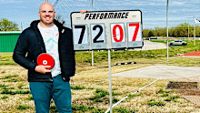 Matthew Denny sets a new Australian record in discus.