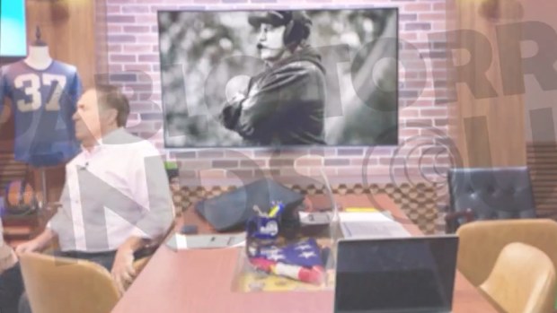 Bill Belichick and his girlfriend Jordon Hudson are caught in a hot mic moment criticising TV production staff.