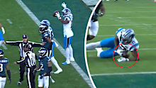 Xavier Legette drops a touchdown pass against the Eagles.