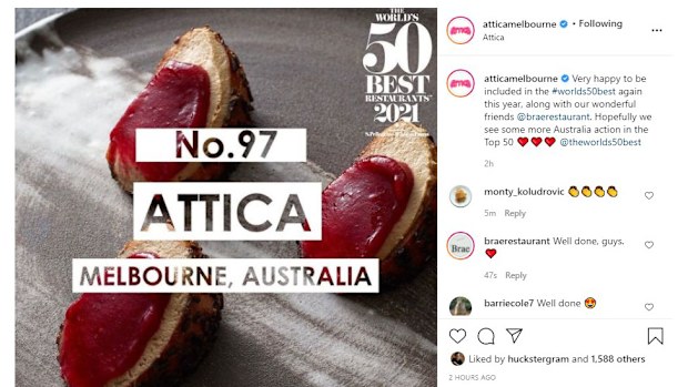 Attica announce as 97 on World's Best Restaurants list 2021