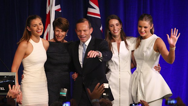 Prime Minister Tony Abbott with his wife and daughters in 2013. (Getty)
