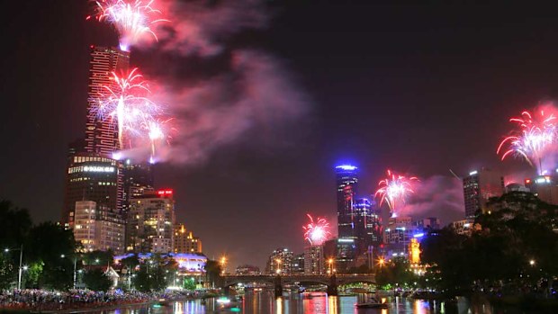 The view of Melbourne's fireworks from the Yarra. (AAP)