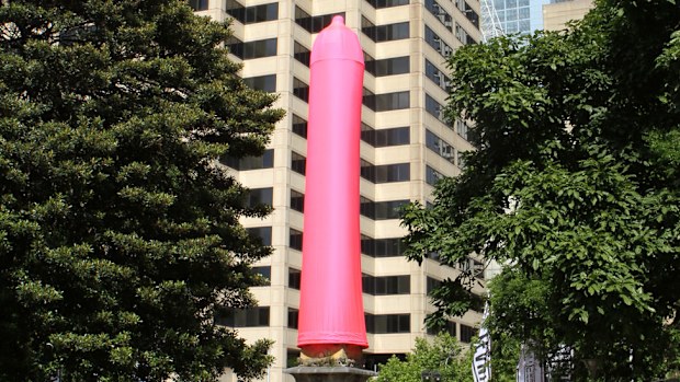 The condom could be seen by Sydney CBD workers from their office windows.  (AAP)
