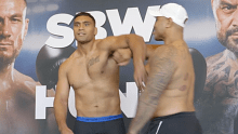Tevita Pangai Jr and his heavyweight opponent Jeremiah Tupai-Ui came face-to-face during Friday's pre-fight weigh-in.