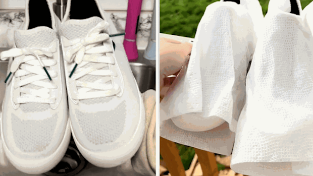 @nottheworstcleaner shows hack on how to clean white shoes