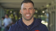 James Tedesco reacts to his Dally M Medal victory.