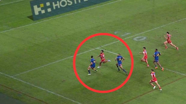 Dylan Brown is chased by Hamiso Tabuai-Fidow.