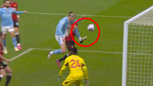 Erling Haaland's decision to slam the ball onto his boot in the goal area cost Manchester City a goal during the Manchester derby.