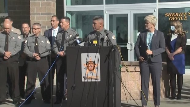 Santa Fe County Sheriff Adan Mendoza gives press briefing six days after fatal shooting on Rust movie set in New Mexico