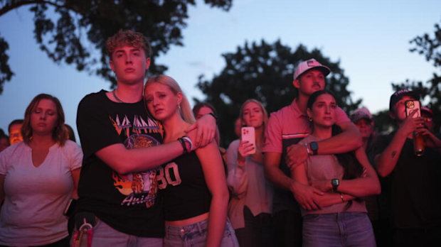 A photo of Charlie Kirk, the CEO and co-founder of Turning Point USA who was shot and killed, stands at his vigil, Thursday, Sept. 11, 2025, in Orem, Utah.  