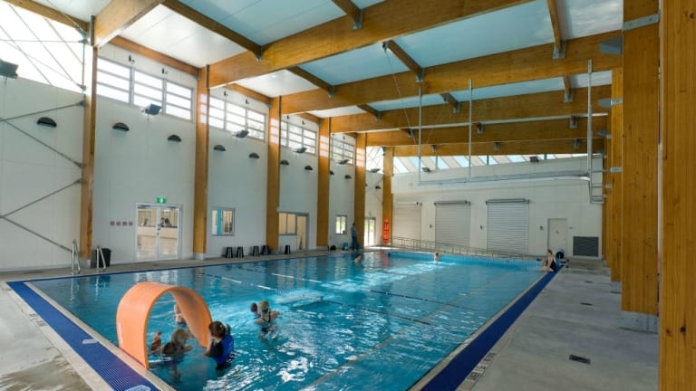 swimming in heated pool in winter