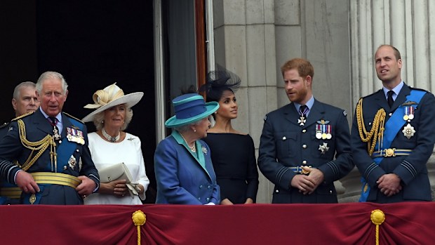 Harry and Meghan with Camilla and Kate on balcony