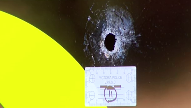 A bullet hole is pictured outside a south Melbourne gym.