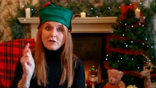 Sarah, Duchess of York, shares a message to sick children dressed in an elf hat.
