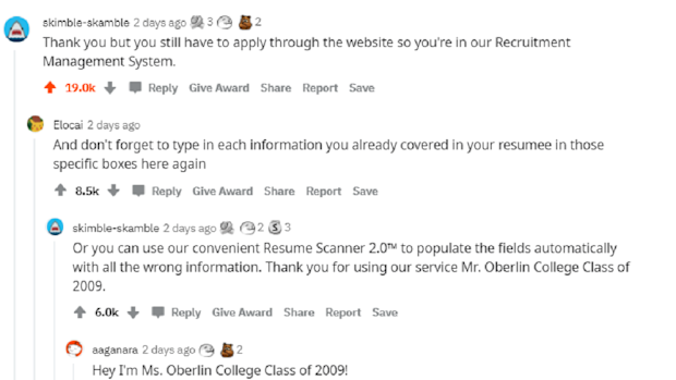 Comments pointed out an obvious problem with the creative job application.