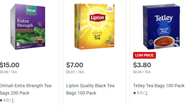 teabags per unit pricing